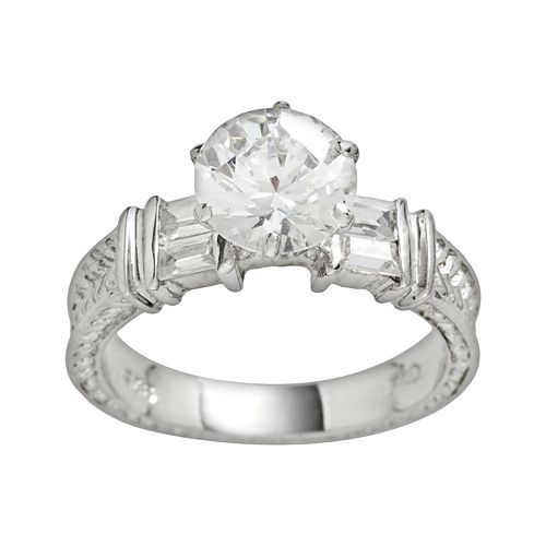 Rhodium-Plated Sterling Silver Cubic Zirconia Ring