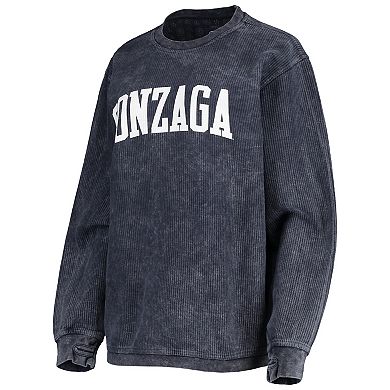 Women's Pressbox Navy Gonzaga Bulldogs Comfy Cord Vintage Wash Basic Arch Pullover Sweatshirt