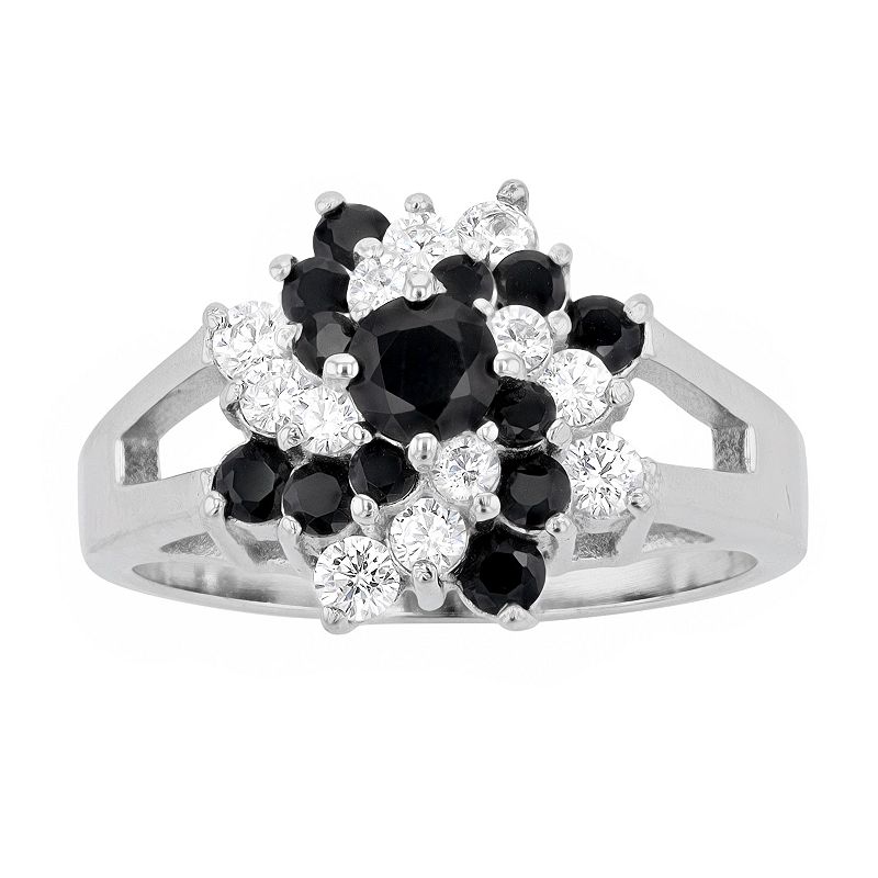 Traditions Jewelry Company Sterling Silver Black & White Crystal Cluster Ri