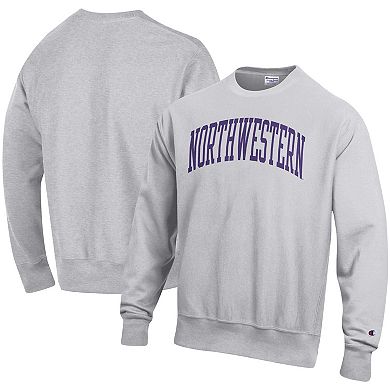 Men's Champion Heathered Gray Northwestern Wildcats Arch Reverse Weave Pullover Sweatshirt