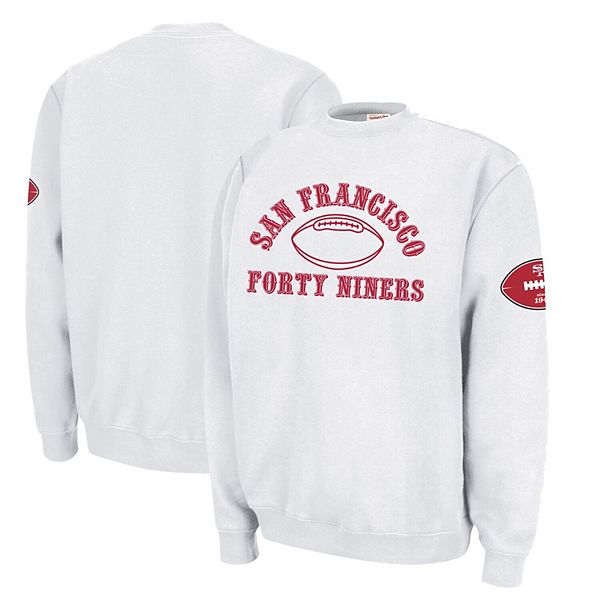 Men's Mitchell u0026 Ness White San Francisco 49ers Faithful Crewneck Fleece  Sweater