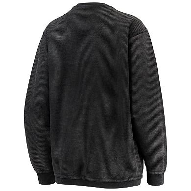 Women's Pressbox Black Indiana Hoosiers Comfy Cord Vintage Wash Basic Arch Pullover Sweatshirt