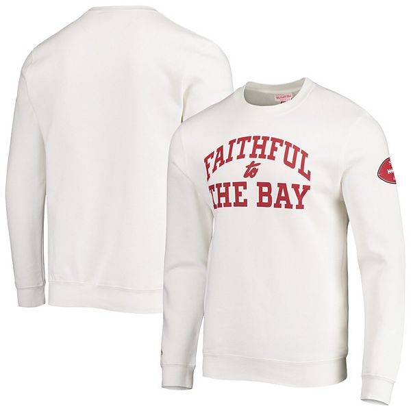 Men's Mitchell & Ness White San Francisco 49ers Faithful to the Bay Fleece  Pullover Sweater