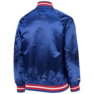 Youth Mitchell & Ness Royal Philadelphia 76ers Hardwood Classics Satin Raglan Full-Snap Jacket