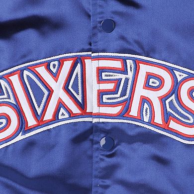 Youth Mitchell & Ness Royal Philadelphia 76ers Hardwood Classics Satin Raglan Full-Snap Jacket