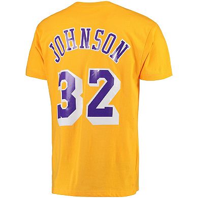 Men's Mitchell & Ness Magic Johnson Gold Los Angeles Lakers Hardwood Classics Retro Name & Number T-Shirt