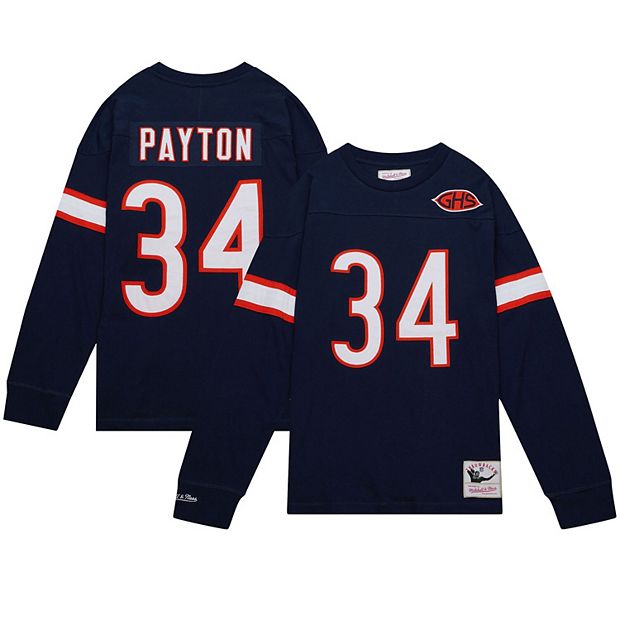 Men's Mitchell & Ness Walter Payton Navy Chicago Bears Big & Tall Retired Player Name & Number Long Sleeve Top