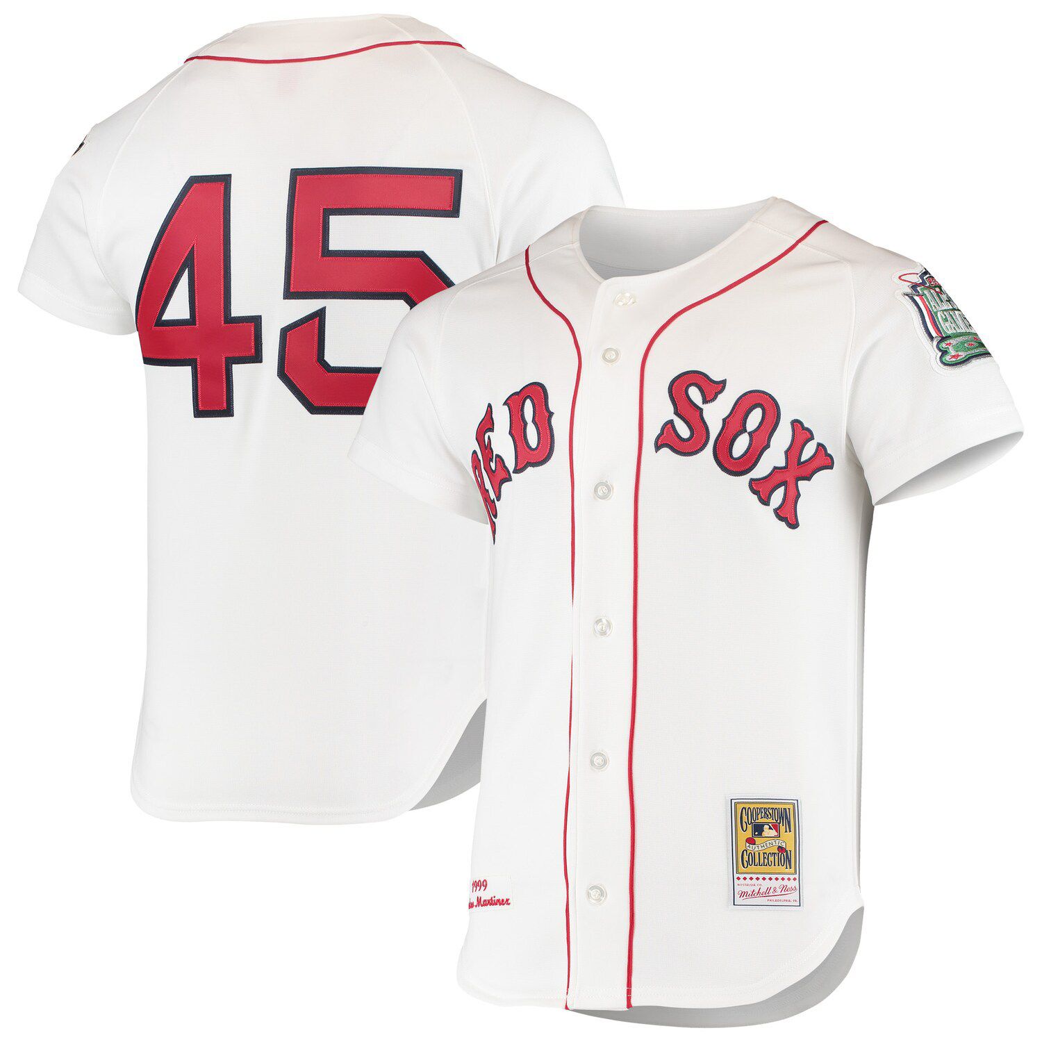 Men's Majestic Boston Red Sox #45 Pedro Martinez Replica White Home Cool  Base MLB Jersey