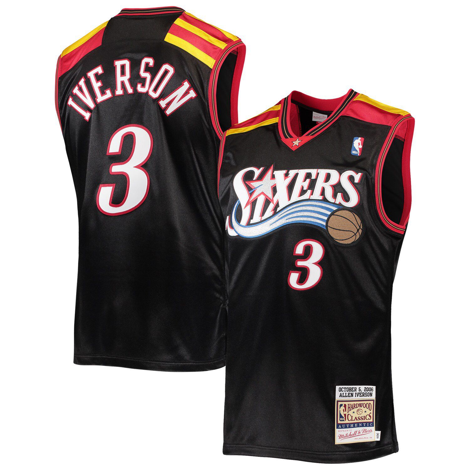 Men's Mitchell & Ness Allen Iverson Black Philadelphia 76ers Hardwood ...