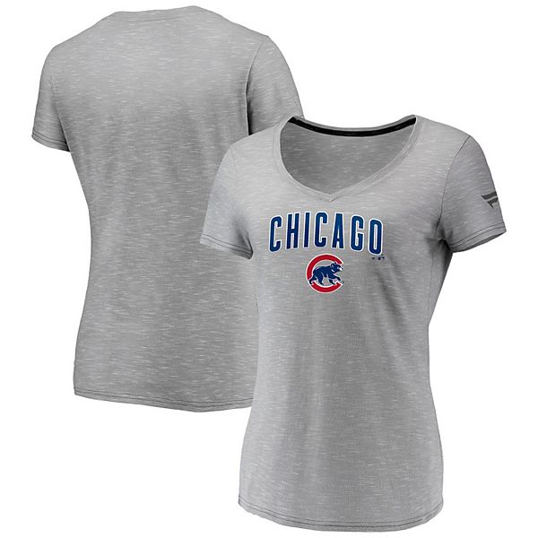 MLB Chicago Cubs Shirt Womens Large Gray V Neck Short Sleeve Casual