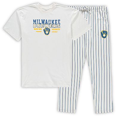 Men's Concepts Sport White/Royal Milwaukee Brewers Big & Tall Pinstripe Sleep Set