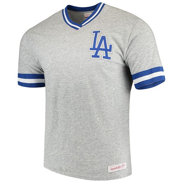 Men's Mitchell & Ness Heathered Gray Los Angeles Dodgers Overtime Win  Vintage Tee 2.0 V-Neck