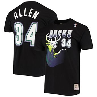 Men's Mitchell & Ness Ray Allen Black Milwaukee Bucks Hardwood Classics Stitch Name & Number T-Shirt