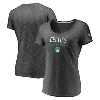 Women's Fanatics Branded Charcoal Boston Celtics Double-Fade Space-Dye V-Neck T-Shirt