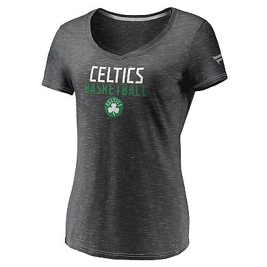 Women's Fanatics Branded Charcoal Boston Celtics Double-Fade Space-Dye V-Neck T-Shirt
