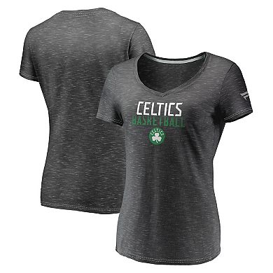 Women's Fanatics Branded Charcoal Boston Celtics Double-Fade Space-Dye V-Neck T-Shirt