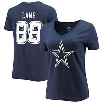 Women's Fanatics CeeDee Lamb Navy Dallas Cowboys Player Icon Name & Number V-Neck T-Shirt