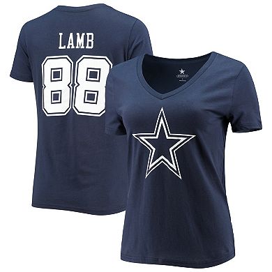 Women's Fanatics CeeDee Lamb Navy Dallas Cowboys Player Icon Name & Number V-Neck T-Shirt