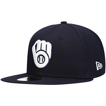 Men's New Era Navy Milwaukee Brewers Logo White 59FIFTY Fitted Hat