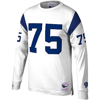 Men's Mitchell & Ness Deacon Jones White Los Angeles Rams Throwback Retired Player Name & Number Long Sleeve Top