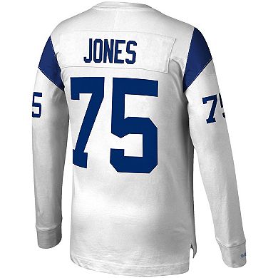 Men's Mitchell & Ness Deacon Jones White Los Angeles Rams Throwback Retired Player Name & Number Long Sleeve Top