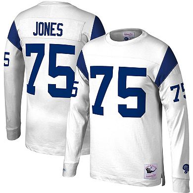 Men's Mitchell & Ness Deacon Jones White Los Angeles Rams Throwback Retired Player Name & Number Long Sleeve Top