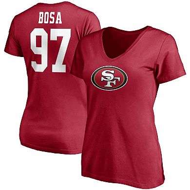 Women's Nick Bosa Scarlet San Francisco 49ers Player Icon Name & Number V-Neck T-Shirt
