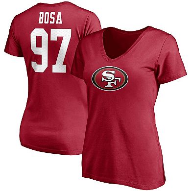 Women's Fanatics Branded Nick Bosa Scarlet San Francisco 49ers Player Icon Name & Number V-Neck T-Shirt
