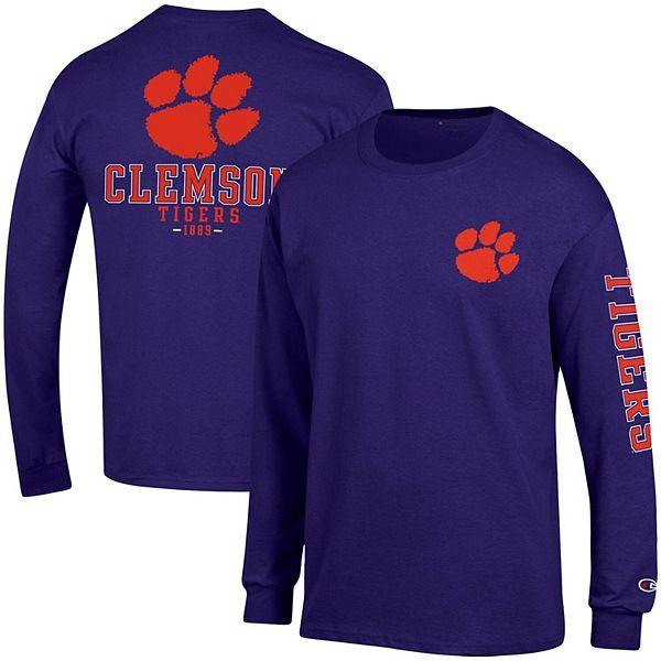Men's Champion Purple Clemson Tigers Team Stack Long Sleeve TShirt