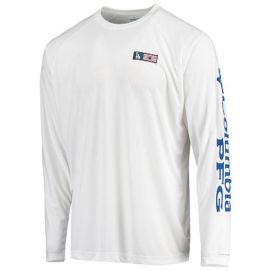 Men's Columbia White Los Angeles Dodgers Americana Terminal Tackle Omni-Shade Raglan Long Sleeve T-Shirt