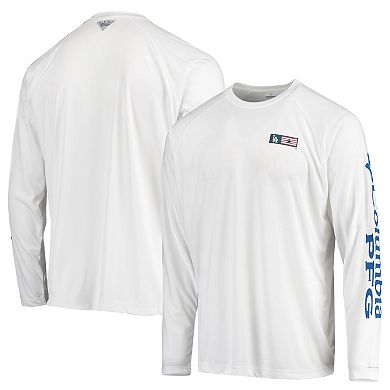 Men's Columbia White Los Angeles Dodgers Americana Terminal Tackle Omni-Shade Raglan Long Sleeve T-Shirt