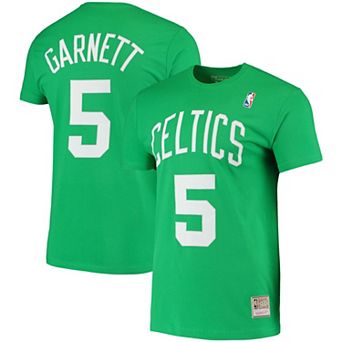 Men's Mitchell & Ness Kevin Garnett Kelly Green Boston Celtics Hardwood Classics Stitch Name & Number T-Shirt