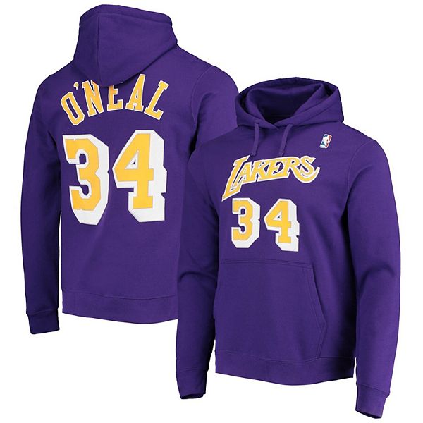 Men's Mitchell & Ness Shaquille O'Neal Purple Los Angeles Lakers Hardwood  Classics Name & Number Pullover Hoodie