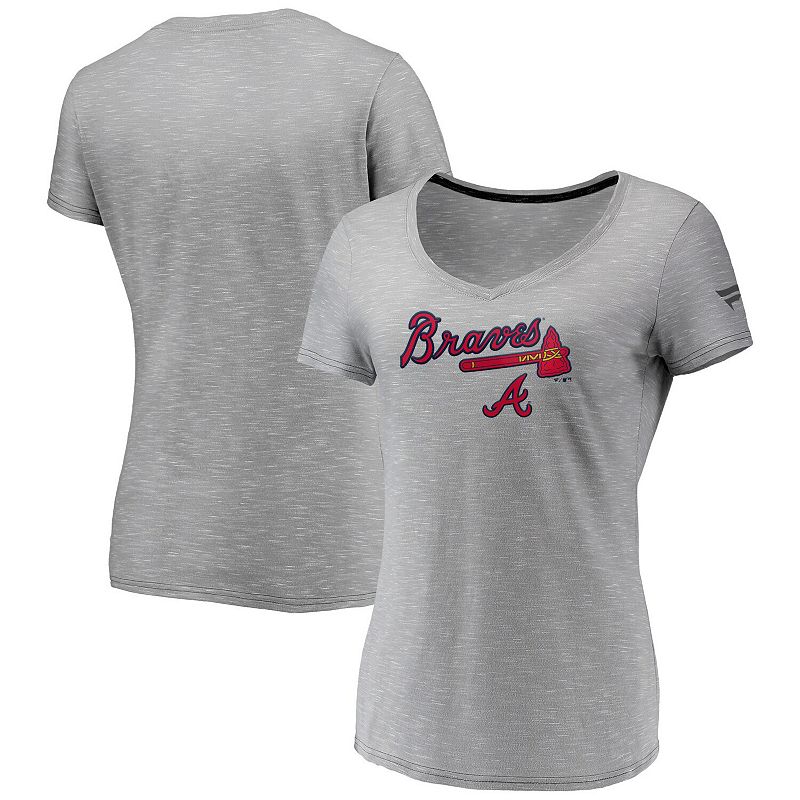 UPC 726657000476 product image for Women's Fanatics Branded Gray Atlanta Braves Wordmark & Logo Space-Dye V-Neck T- | upcitemdb.com