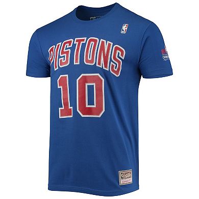 Men's Mitchell & Ness Dennis Rodman Blue Detroit Pistons Hardwood Classics Stitch Name & Number T-Shirt