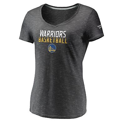 Women's Fanatics Branded Charcoal Golden State Warriors Double-Fade Space-Dye V-Neck T-Shirt
