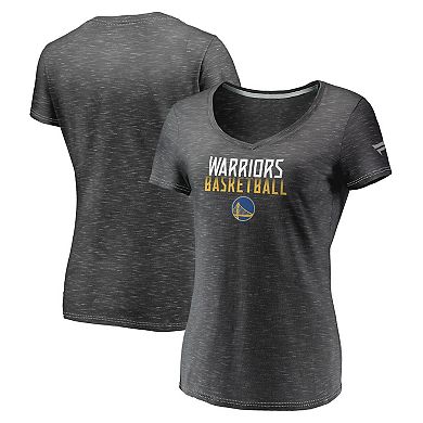 Women's Fanatics Branded Charcoal Golden State Warriors Double-Fade Space-Dye V-Neck T-Shirt