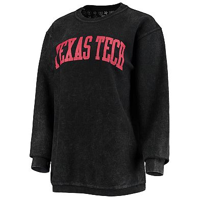 Women's Pressbox Black Texas Tech Red Raiders Comfy Cord Vintage Wash Basic Arch Pullover Sweatshirt