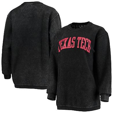 Women's Pressbox Black Texas Tech Red Raiders Comfy Cord Vintage Wash Basic Arch Pullover Sweatshirt