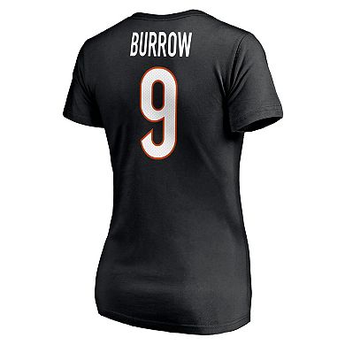 Women's Fanatics Branded Joe Burrow Black Cincinnati Bengals Player Icon Name & Number V-Neck T-Shirt