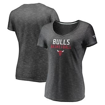 Women's Fanatics Branded Charcoal Chicago Bulls Double-Fade Space-Dye V-Neck T-Shirt