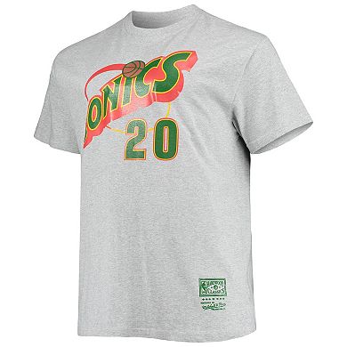 Men's Mitchell & Ness Gary Payton Heathered Gray Seattle SuperSonics Big & Tall Hardwood Classics Name & Number T-Shirt