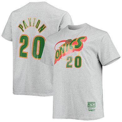 Men's Mitchell & Ness Gary Payton Heathered Gray Seattle SuperSonics Big & Tall Hardwood Classics Name & Number T-Shirt