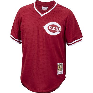 Men's Mitchell & Ness Pete Rose Red Cincinnati Reds Cooperstown Collection Mesh Batting Practice Jersey