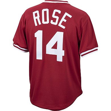 Men's Mitchell & Ness Pete Rose Red Cincinnati Reds Cooperstown Collection Mesh Batting Practice Jersey