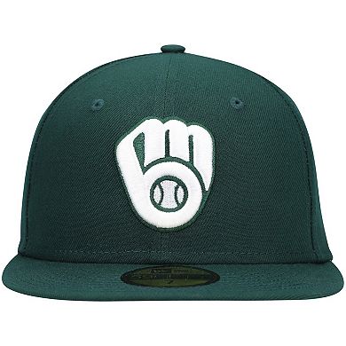 Men's New Era Green Milwaukee Brewers Logo White 59FIFTY Fitted Hat
