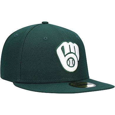 Men's New Era Green Milwaukee Brewers Logo White 59FIFTY Fitted Hat