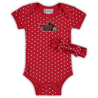 Girls Infant Red Illinois State Redbirds Hearts Bodysuit & Headband Set