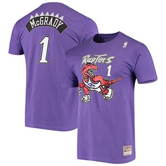 Men's Mitchell & Ness Tracy McGrady Purple Toronto Raptors Hardwood Classics Stitch Name & Number T-Shirt