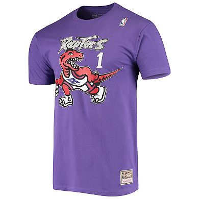 Men's Mitchell & Ness Tracy McGrady Purple Toronto Raptors Hardwood Classics Stitch Name & Number T-Shirt